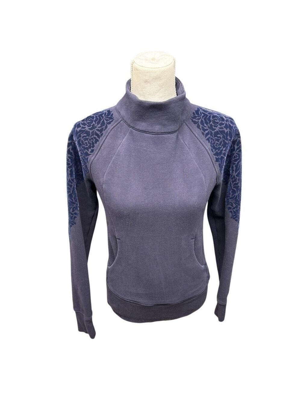 Lululemon Women's M Blue Floral Flock Funnel Neck Pullover Jacket Size 4 - Picture 7 of 12